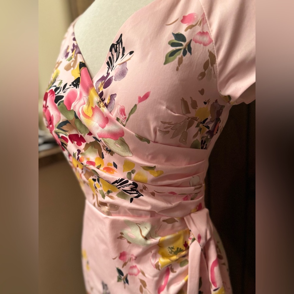 The Pretty Dress Company Hourglass Pencil Seville  Pink Floral US Sz 6 - Picture 2 of 11